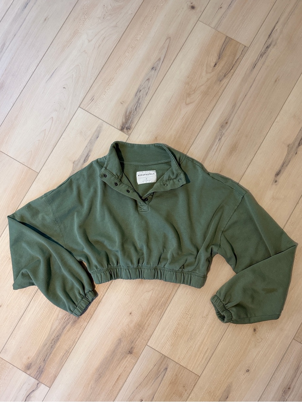 Aeropostale Olive Green Cropped Snap-Front Pullover